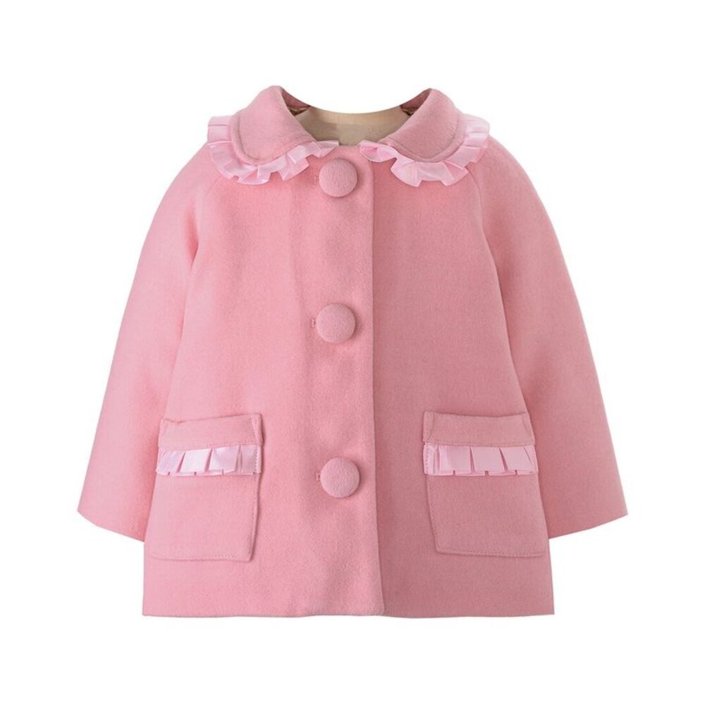 Rachel Riley Girls Ribbon Trim Wool-Blend Matinee Jacket, Pink